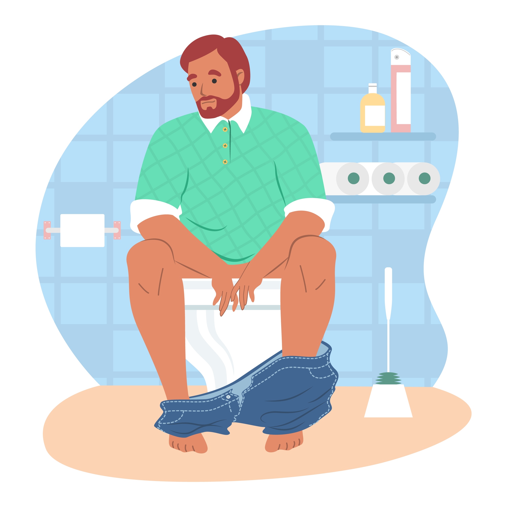 洋式トイレに座って排尿する男性